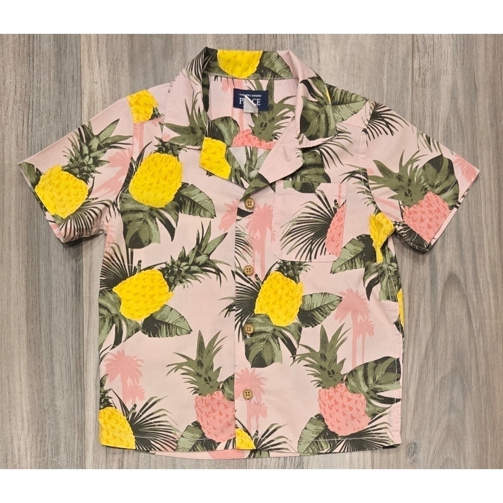 Children's Place Boys Pineapple Poplin Button Up Shirt - Pink Size 4T